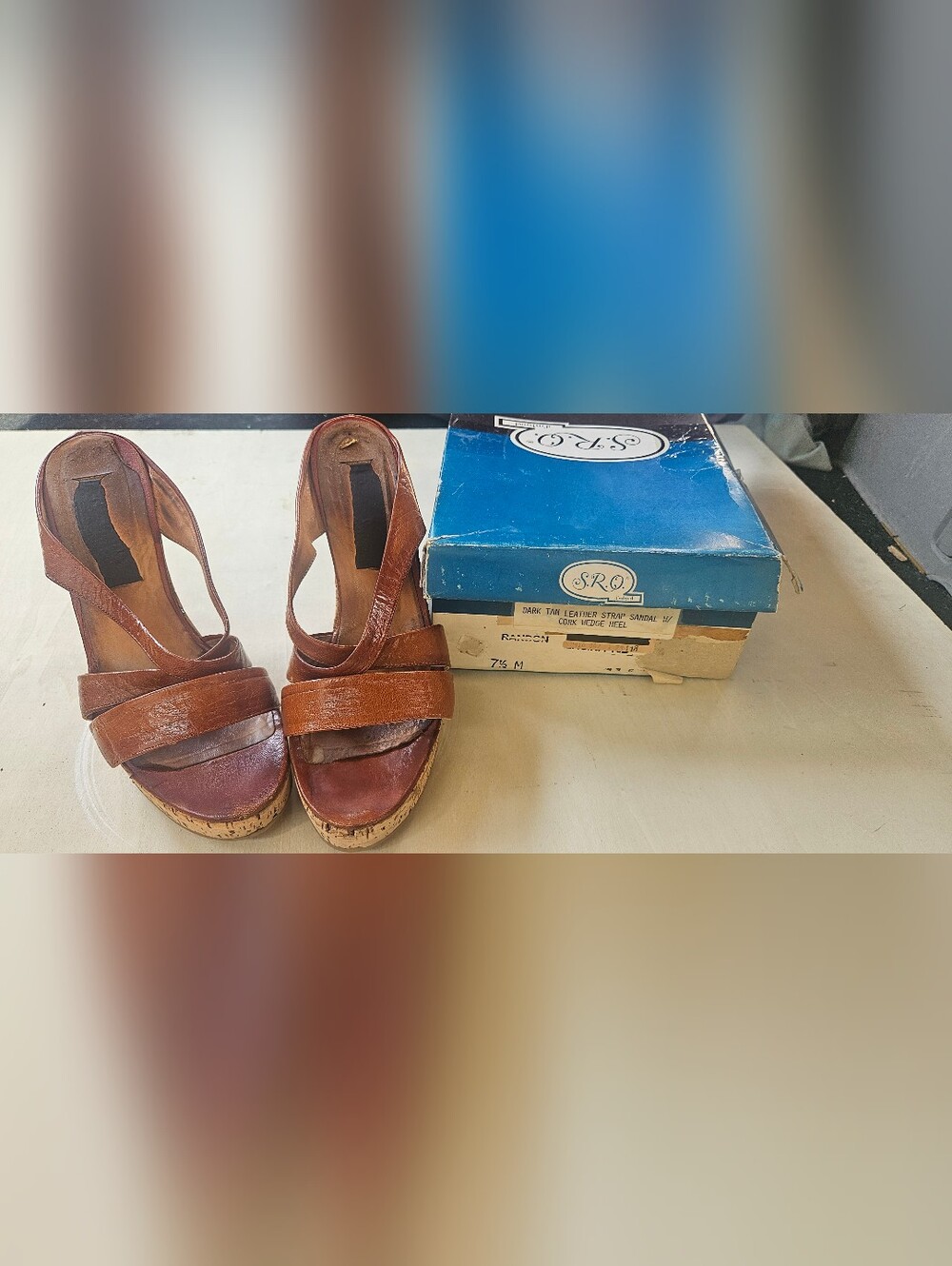 Brown Leather Wedge Sandals - Women's
